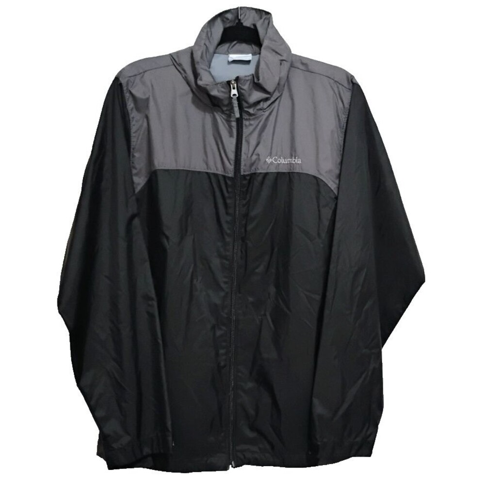 Columbia Rain Jacket Mens Small Black Gray Nylon Zip Hooded Packable NEW